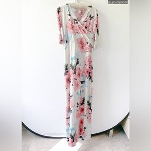 Floral XS pink maxi dress quater sleeve dress